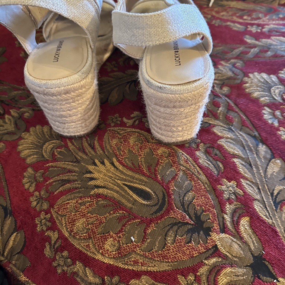 LUCKY BRAND Womens White Mendona Round Toe Wedge Leather Espadrille Shoes 10 M - Picture 4 of 7